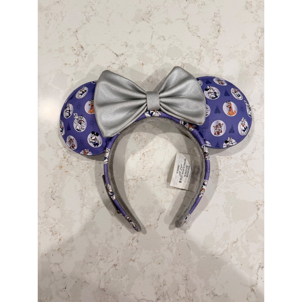 Disney Parks Loungefly Mickey Minnie Friends Purple Holiday Ears Headband Silver
